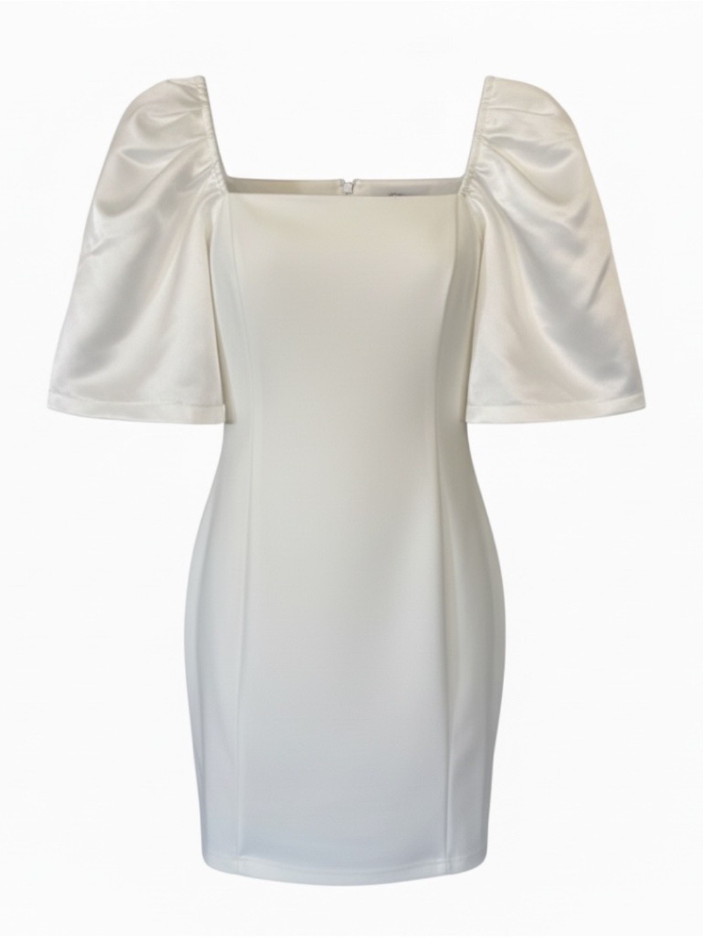 White Square Neck Puff Sleeve Mini Dress